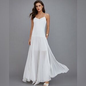 Commense Bright White Pleated Vacation Minimalist Long Dress - S